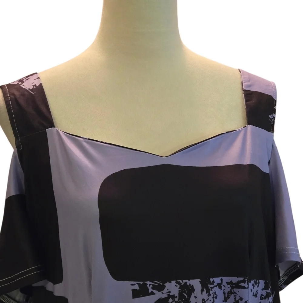 Shein 3XL Elegant Purple and Black Women's Cold Shoulder Maxi Dress Silky Soft - Picture 6 of 15